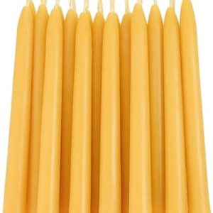 24 Pack Beeswax Taper Candles - 8 Inch Yellow, All Natural 100% Pure Unscented, Dripless, Long Lasting 5 Hours Burn Time